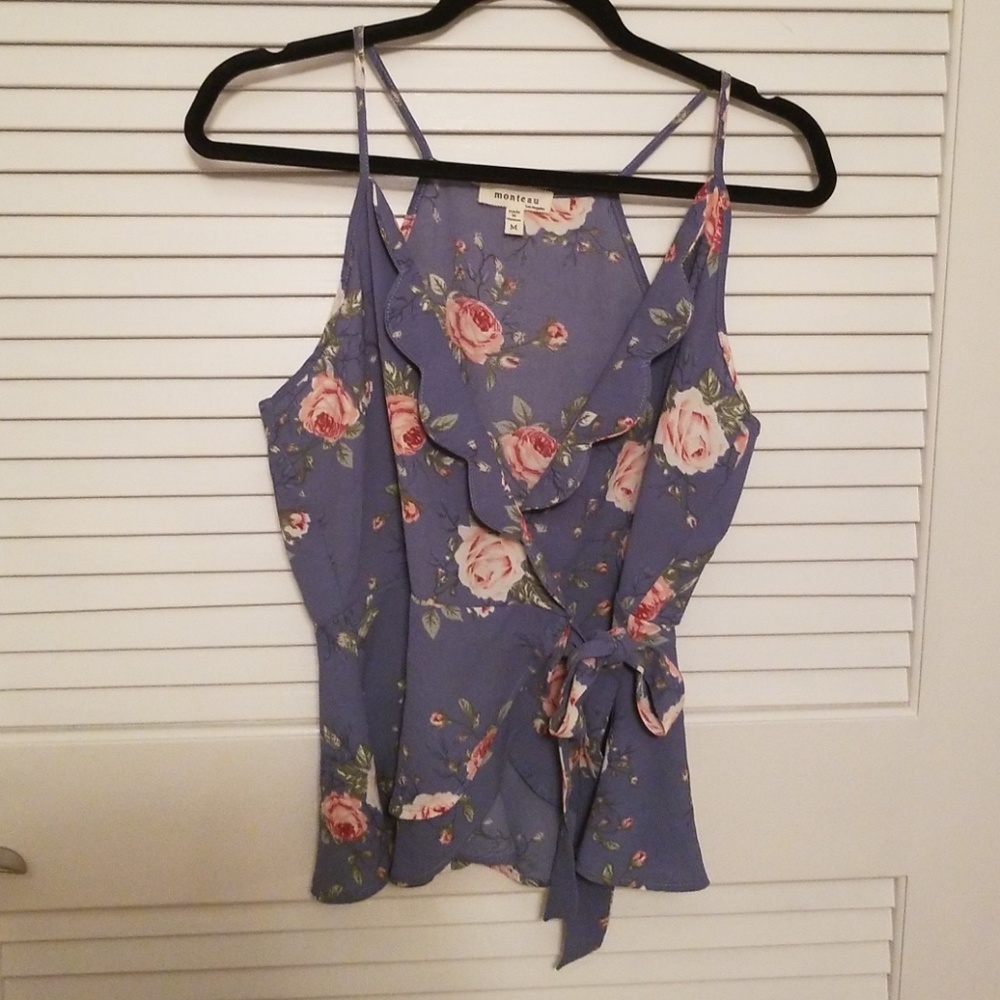 Monteau Periwinkle Peplum Wrap Top